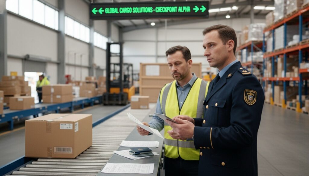 169customs officer checking docu