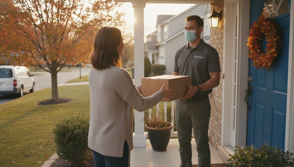 169delivery driver handing packa